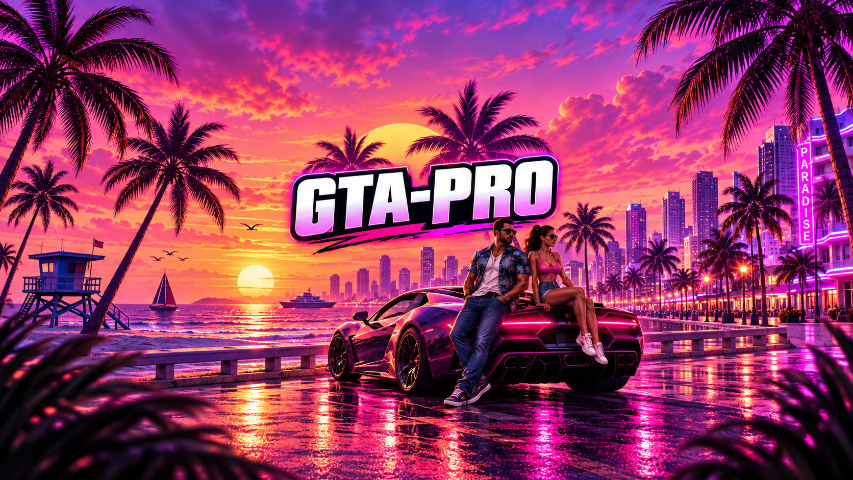 Vice City inspired sunset boulevard